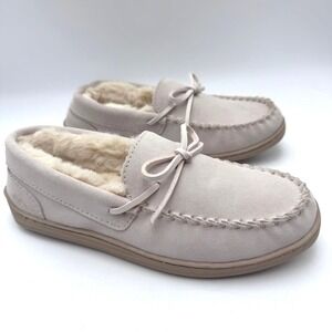 MYSLIPPERS NEW Women 9 Moccasins Beach Beige Leather Suede Memory Foam 74564-05‎